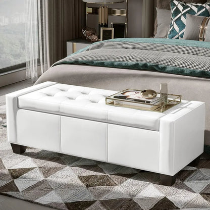 Large 51" Storage Ottoman, Tufted Faux Leather Storage Bench for Living Room, Entryway, or Bedroom