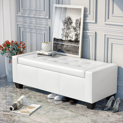 Large 51" Storage Ottoman, Tufted Faux Leather Storage Bench for Living Room, Entryway, or Bedroom